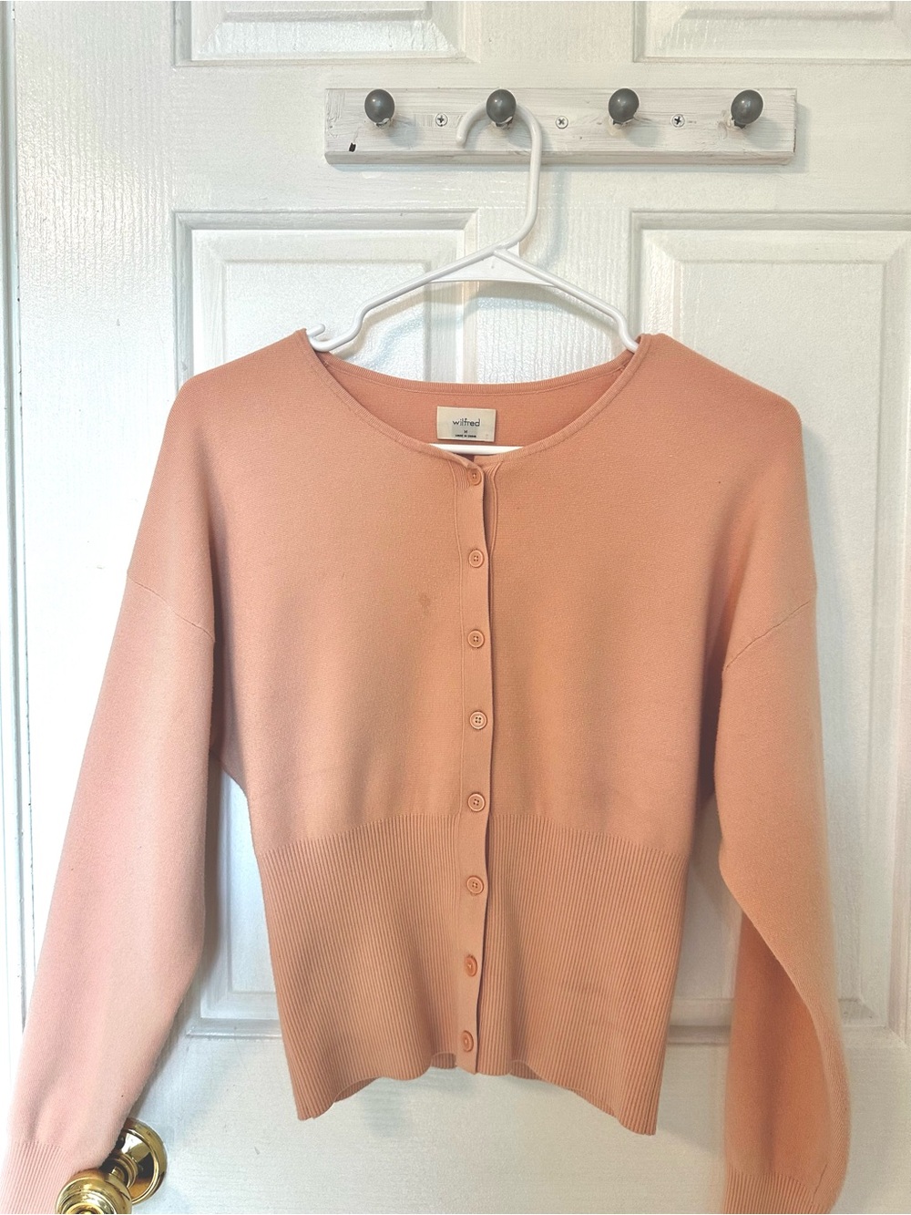 Aritzia Wilfred Peach Button-Front Sweater Cardigan